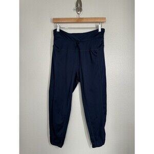 FREE PEOPLE MOVEMENT FP Navy Blue Crossover Waist Leggings Size L Athleisure EUC